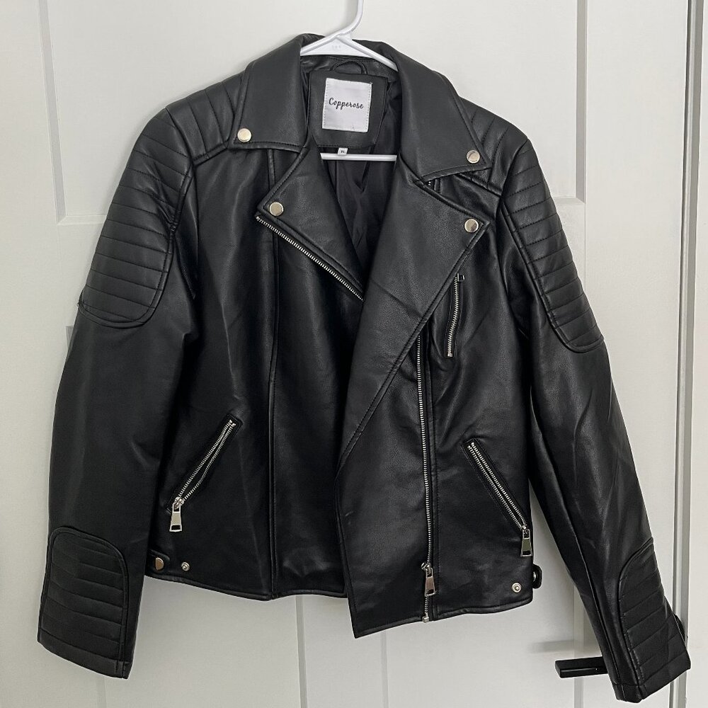 Faux Black Leather Moto Jacket - XL